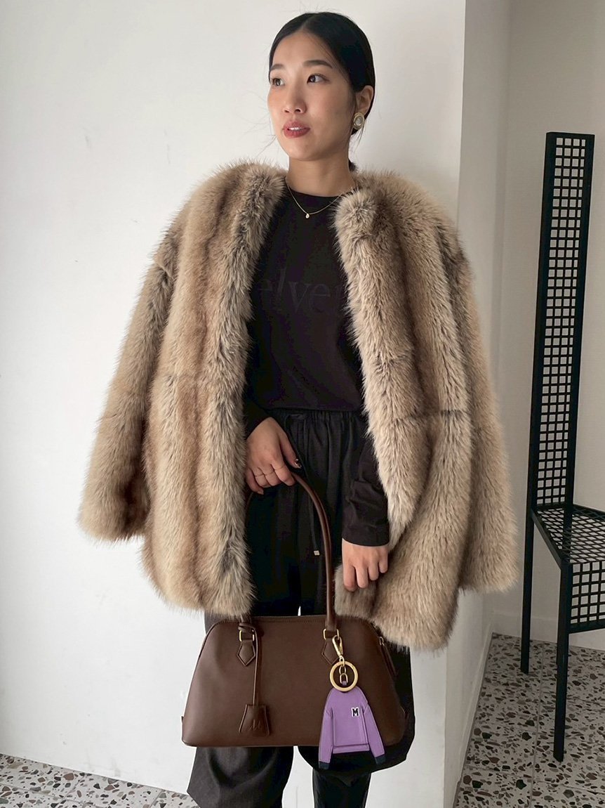 Mila Owen｜マルチマテリアルノーカラーファーコート | Rakuten