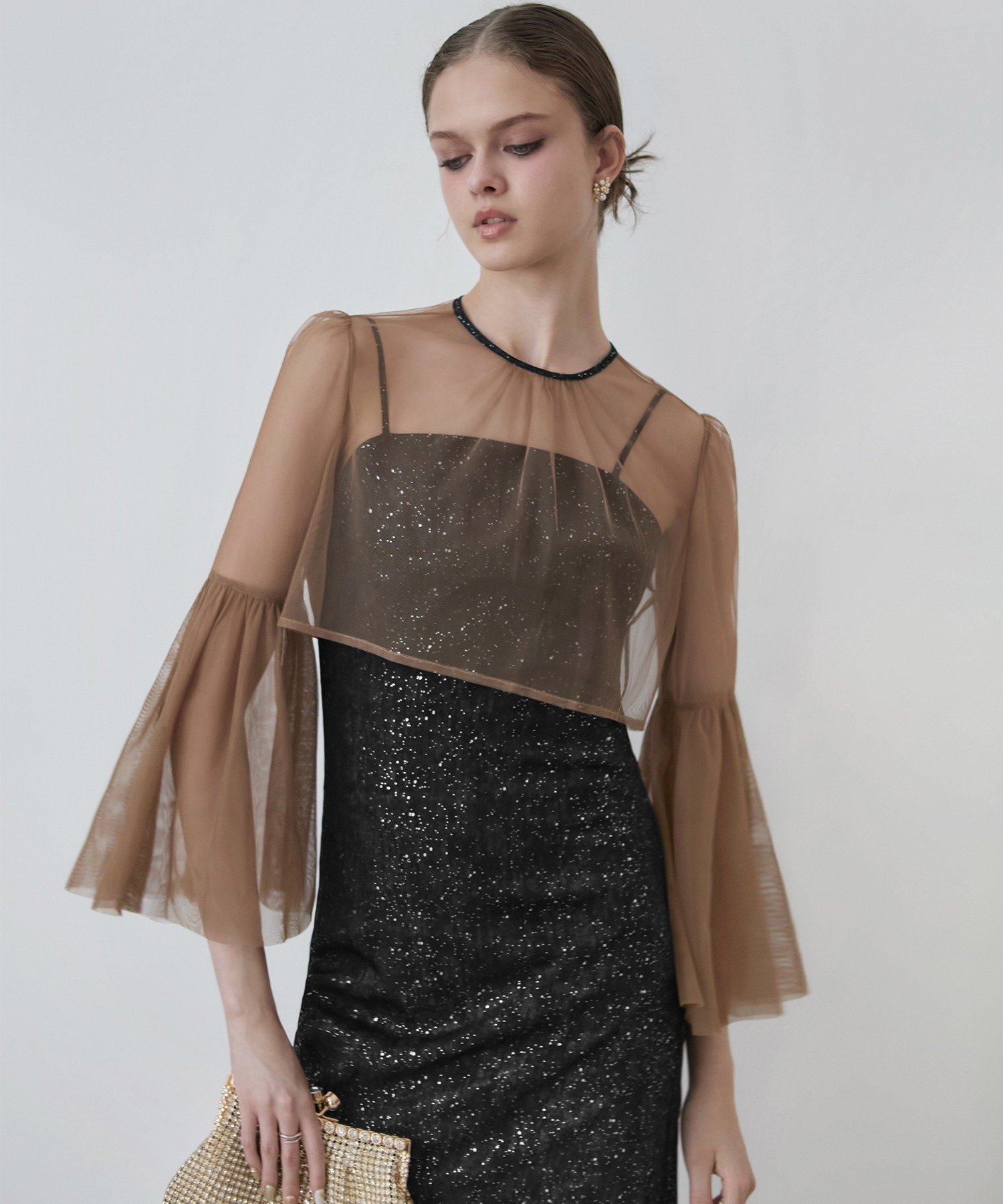 Leja｜Leja-シアーチュールベルスリーブペイントIラインワンピース