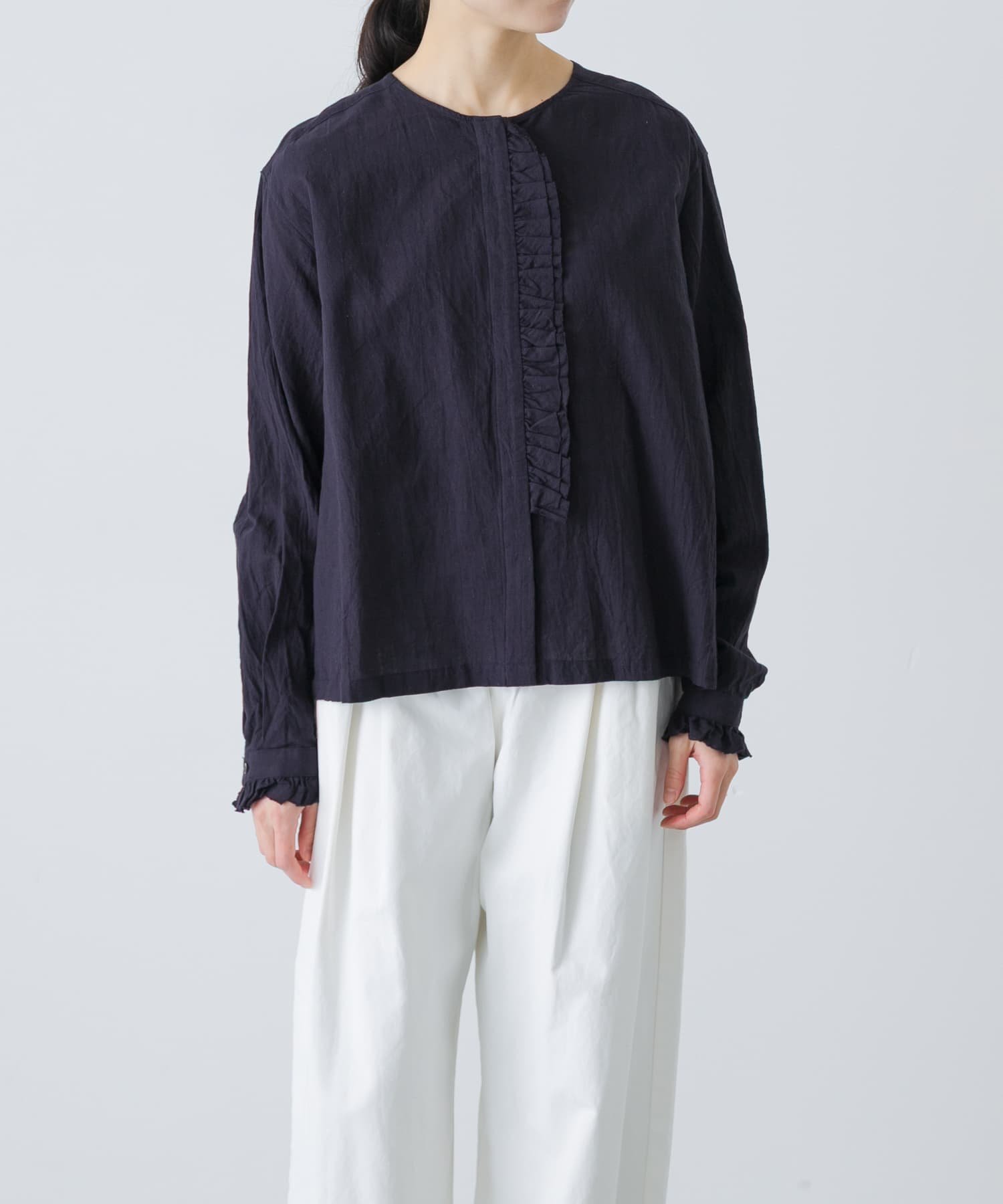 かぐれ｜コットンリネンフリルブラウス | Rakuten Fashion(楽天