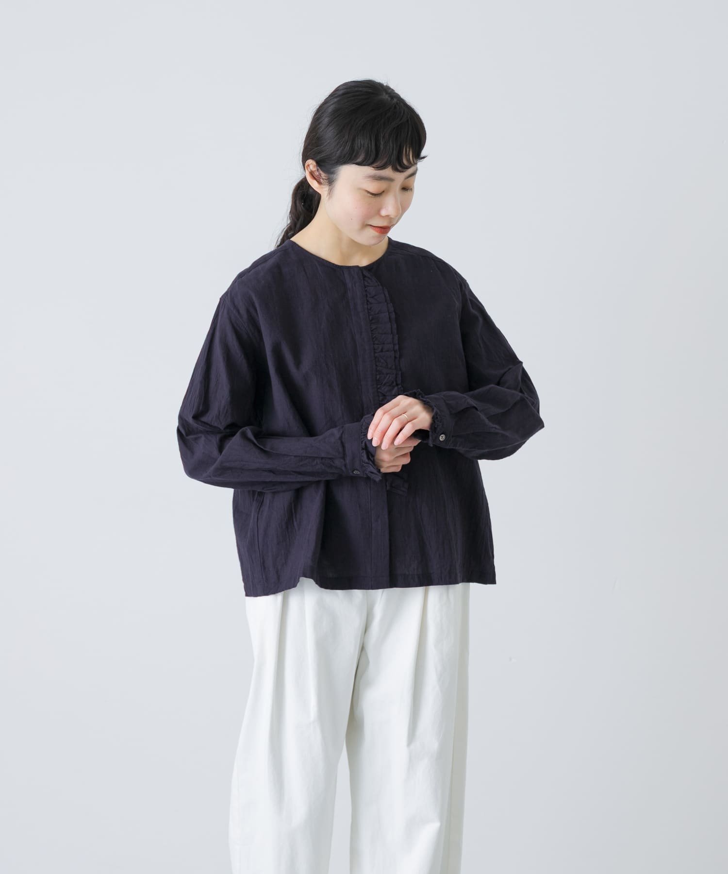 かぐれ｜コットンリネンフリルブラウス | Rakuten Fashion(楽天