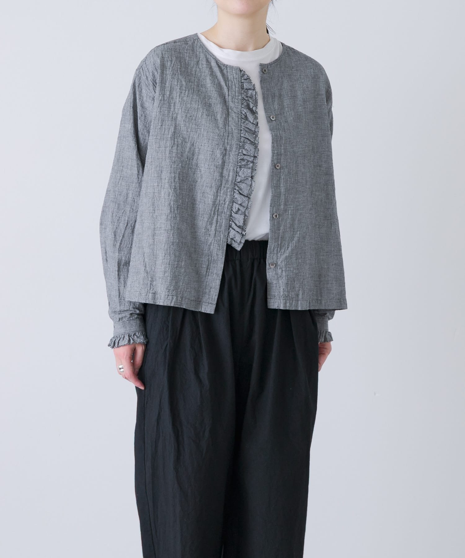 かぐれ｜コットンリネンフリルブラウス | Rakuten Fashion(楽天