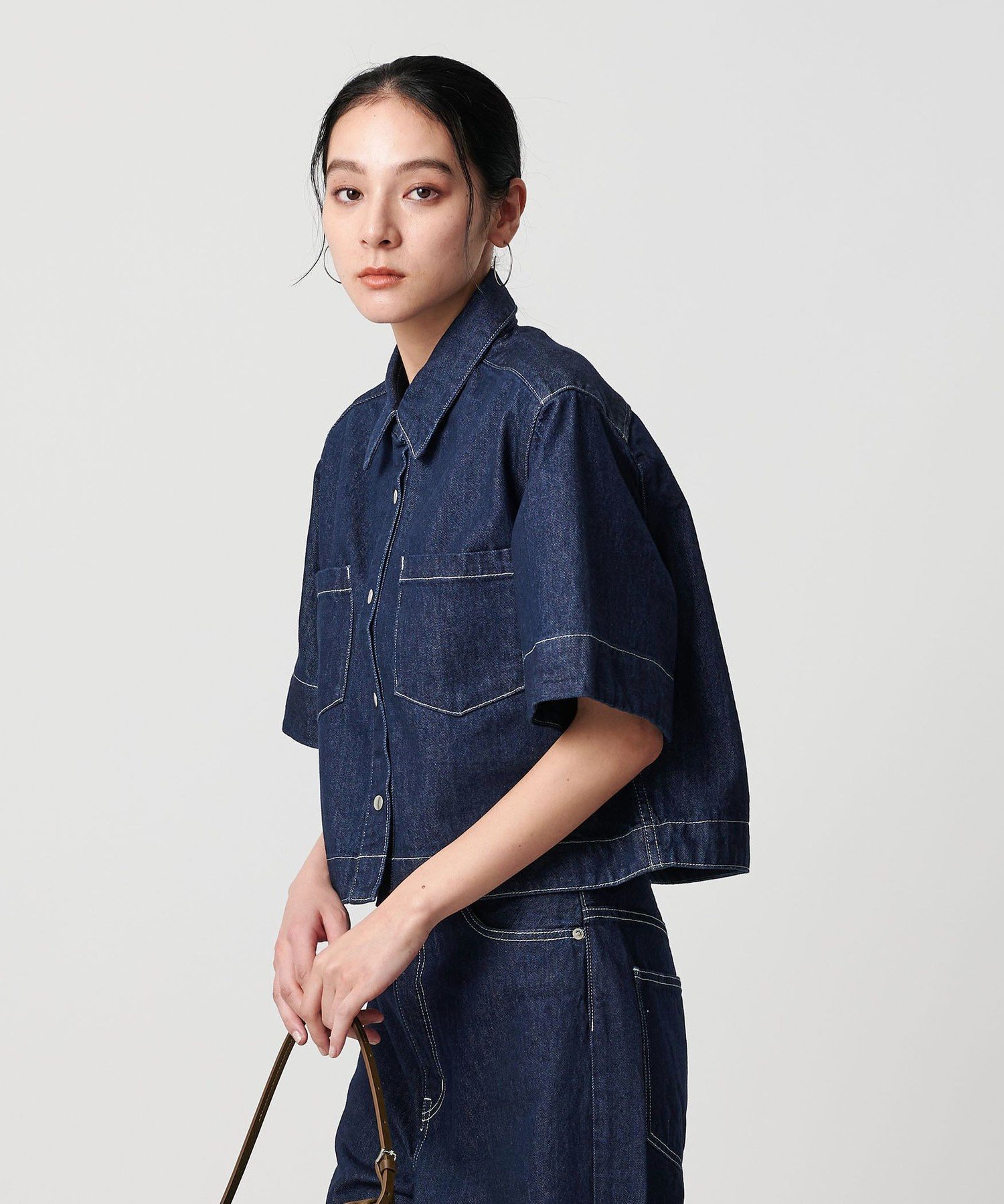 ネイビー ショートスリーブ 半袖シャツ　ブラウス SINSS（シンス）の「Tech nylon short sleeve shirt / テックナイロン