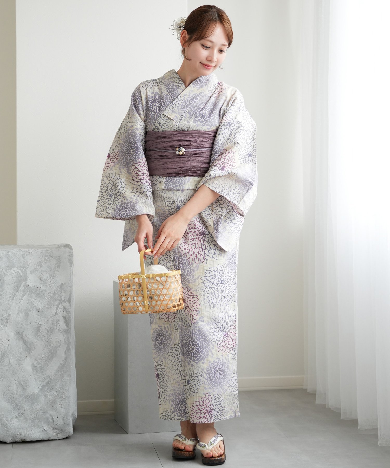 utatane｜utatane/(W)高級変わり織り浴衣3点セット 先染め風ベージュに