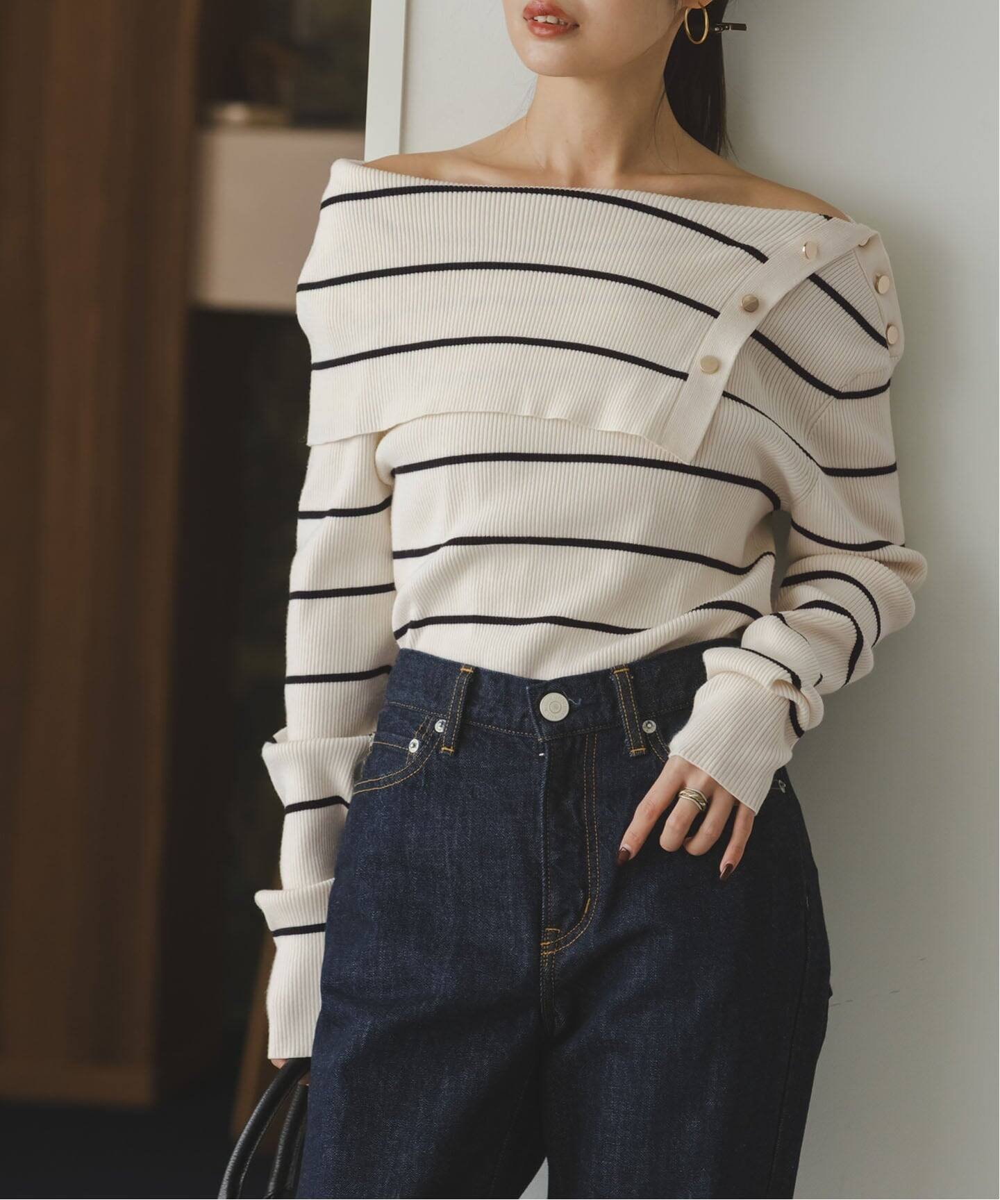 NOBLE｜《WEB限定追加》ショルダーボタンタイトリブニット | Rakuten