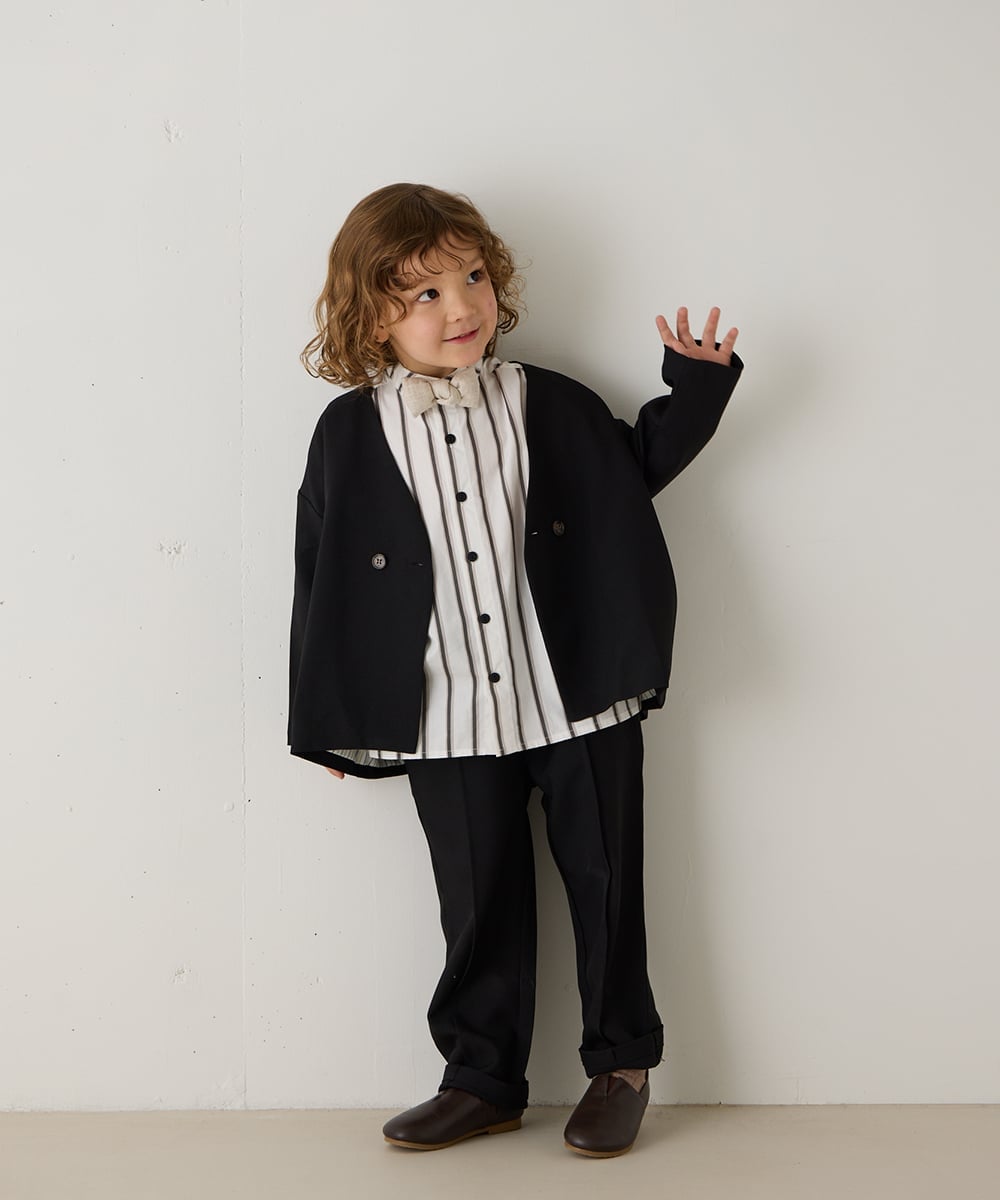 riziere｜ノーカラージャケットセットアップ(裏地ストライプ