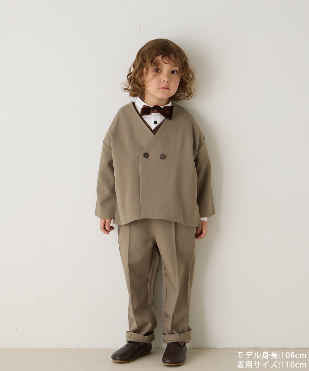 riziere｜ノーカラージャケットセットアップ(裏地ストライプ