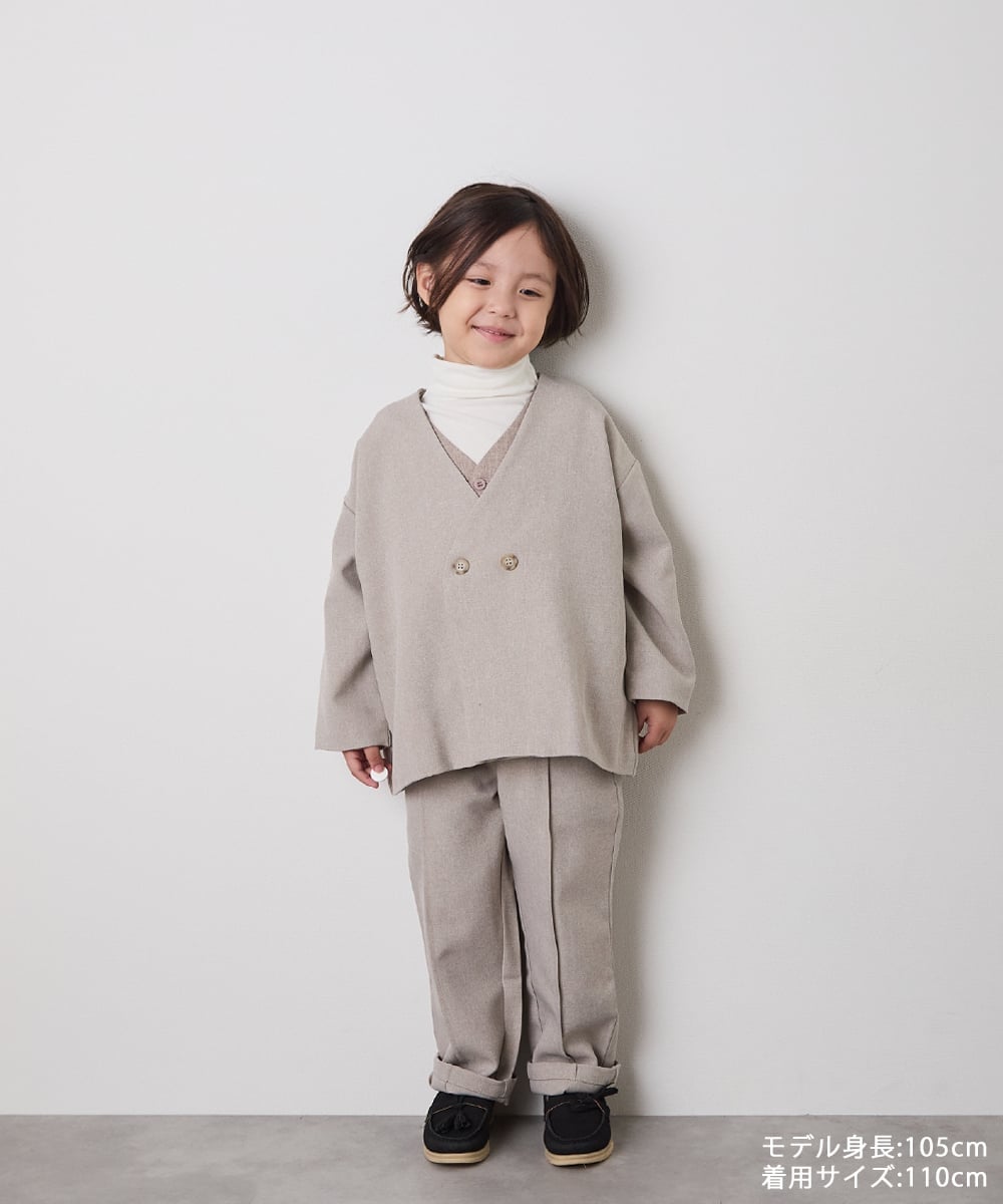 riziere｜ノーカラージャケットセットアップ(裏地ストライプ