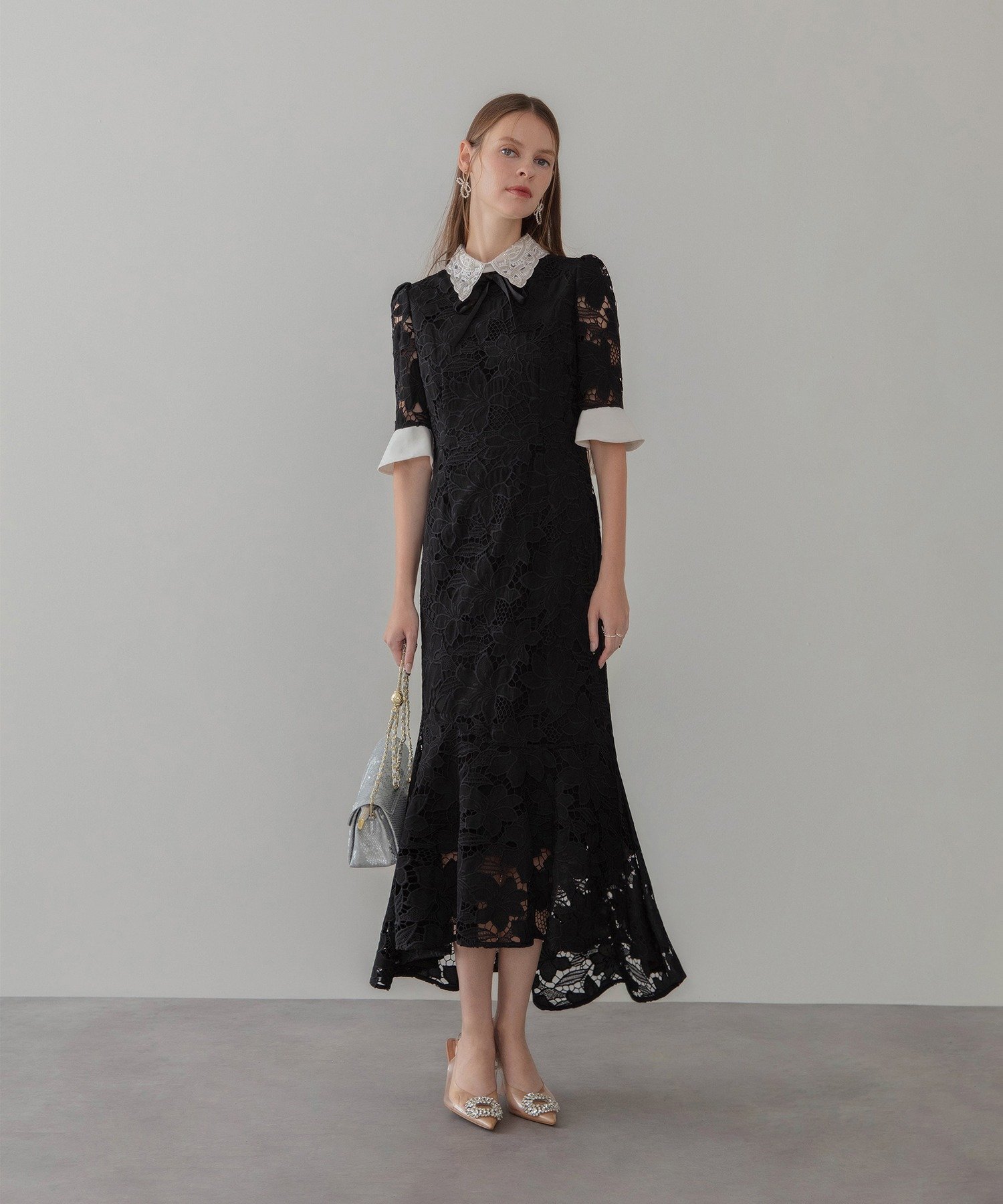 Leja｜Leja-パールカラーボウタイフラワーレースフィッシュテール