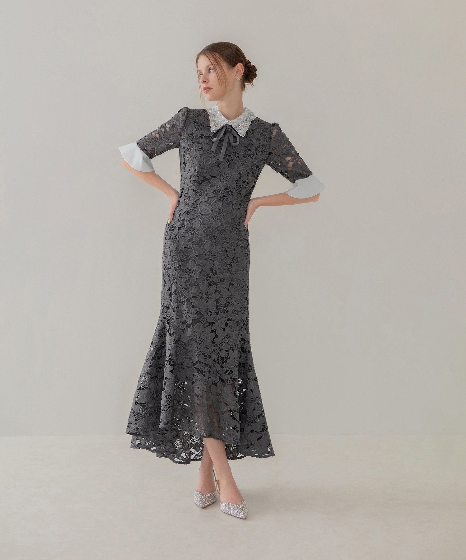 Leja｜Leja-パールカラーボウタイフラワーレースフィッシュテール