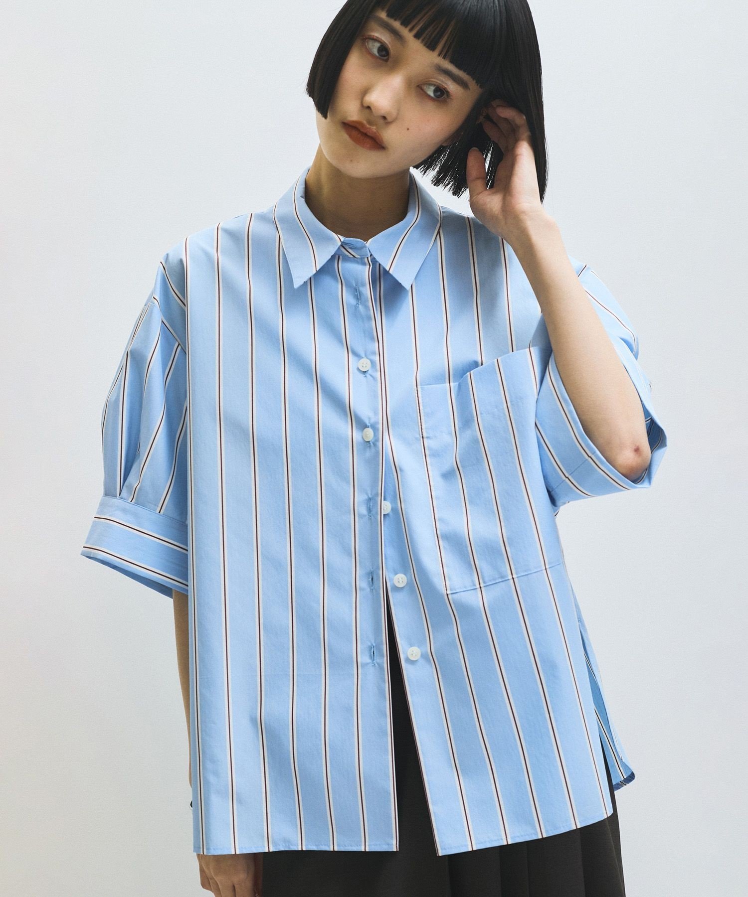 ADAM ET ROPE'｜【サステナブル】バウンスカフステントラインシャツ