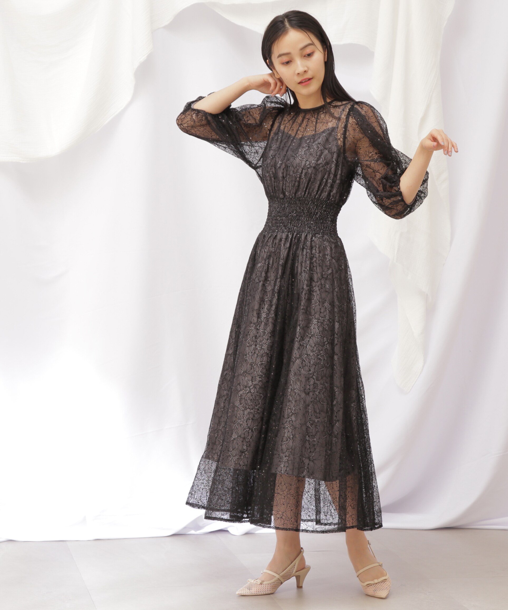 JILL by JILL STUART｜スパンコールレースボリュームスリーブ