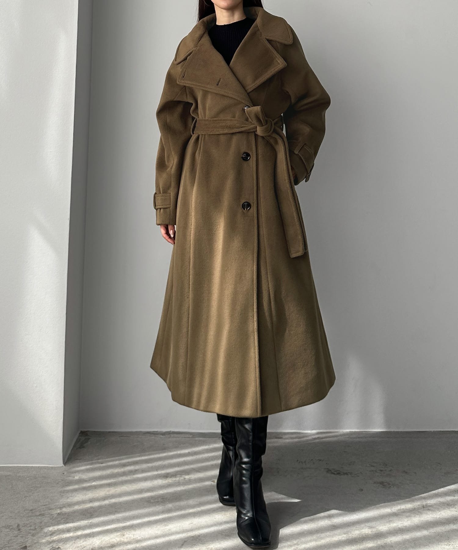 JUNOAH｜Louere 2wayハイネックウールライクウエストシェイプフレア