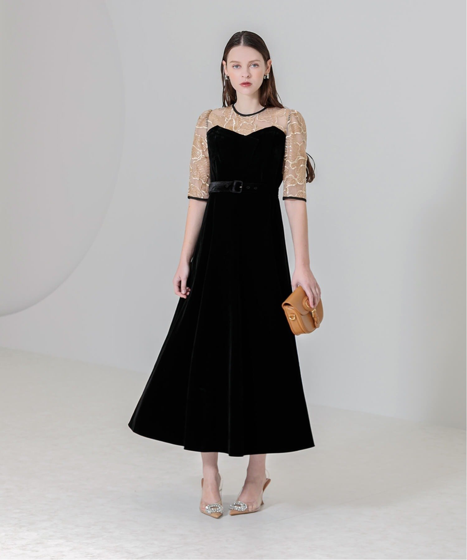 Leja｜LEJA/ビスチェ風ウエストベルト花柄レースドレスワンピース結婚