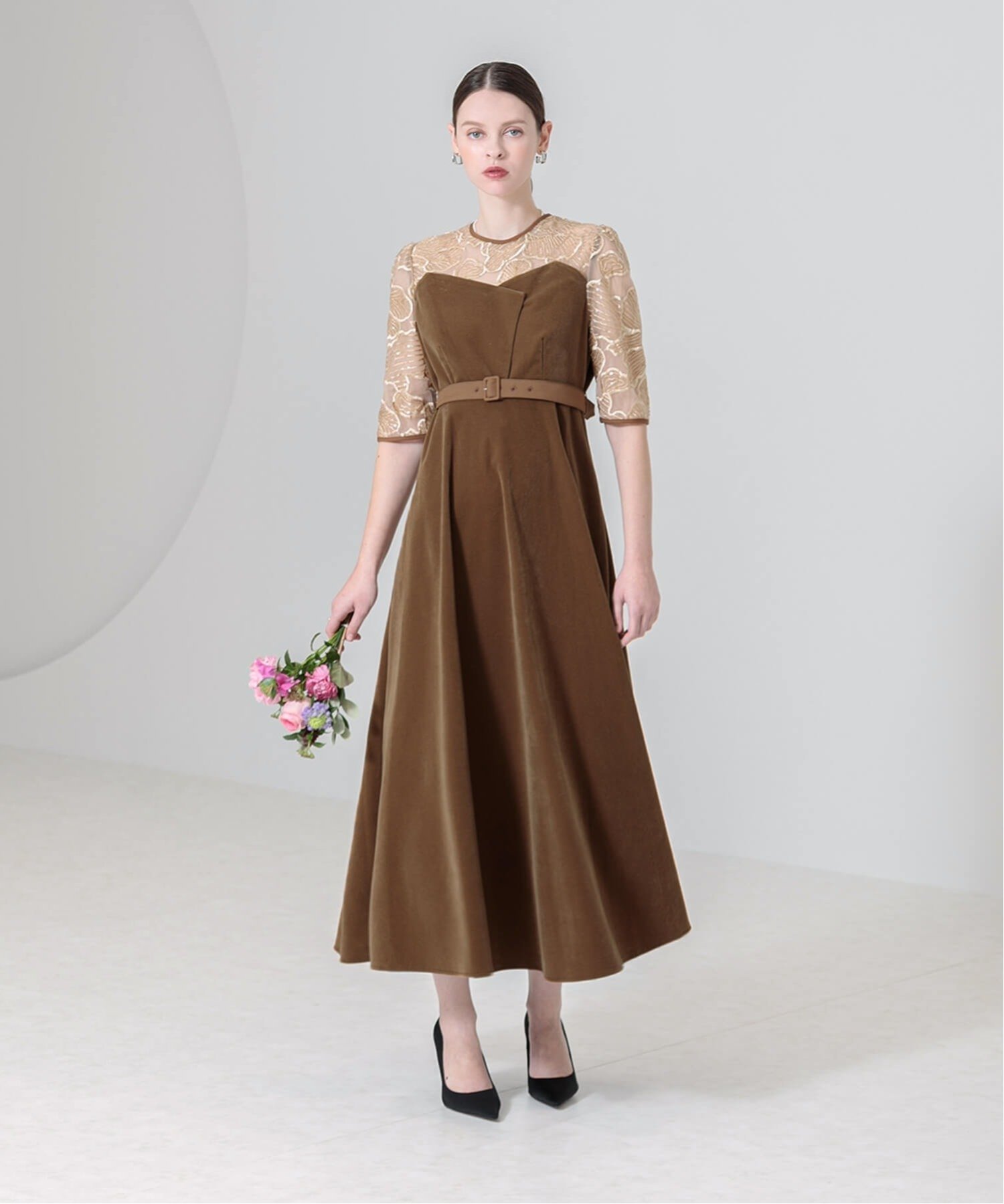 Leja｜LEJA/ビスチェ風ウエストベルト花柄レースドレスワンピース結婚