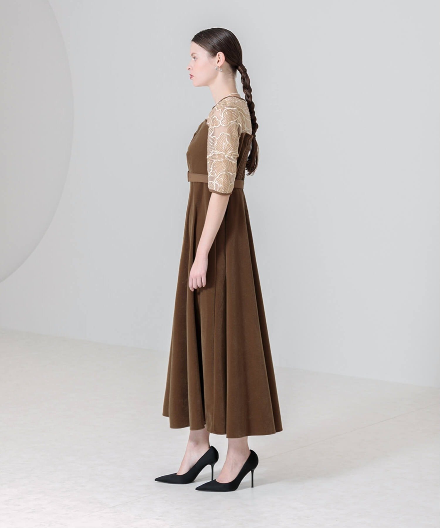 Leja｜LEJA/ビスチェ風ウエストベルト花柄レースドレスワンピース結婚