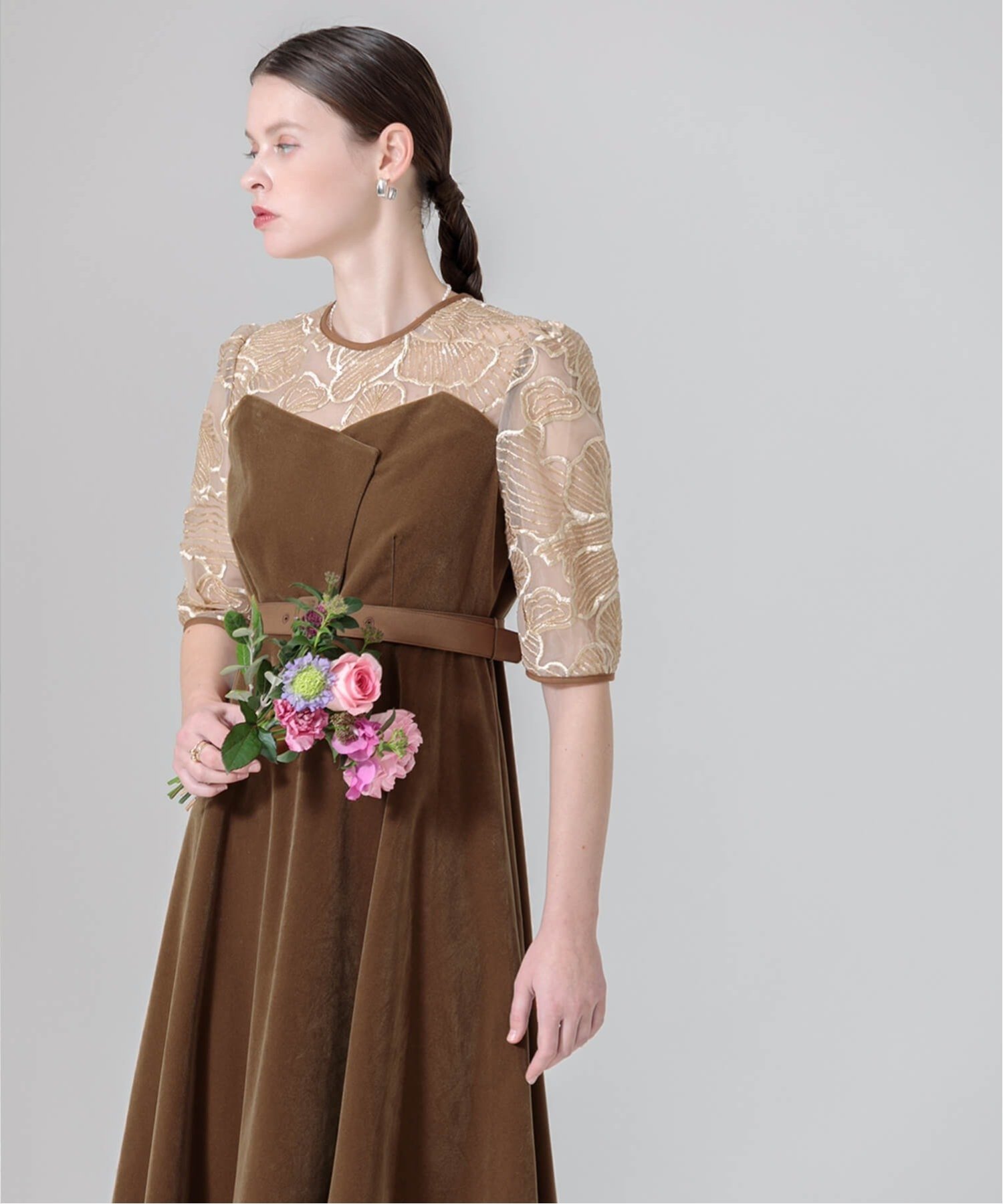 Leja｜LEJA/ビスチェ風ウエストベルト花柄レースドレスワンピース結婚