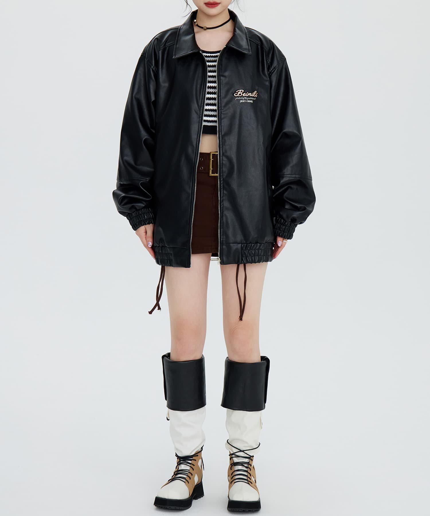 aimoha｜【HOOK】for girls オーバーサイズPUレザージャケット