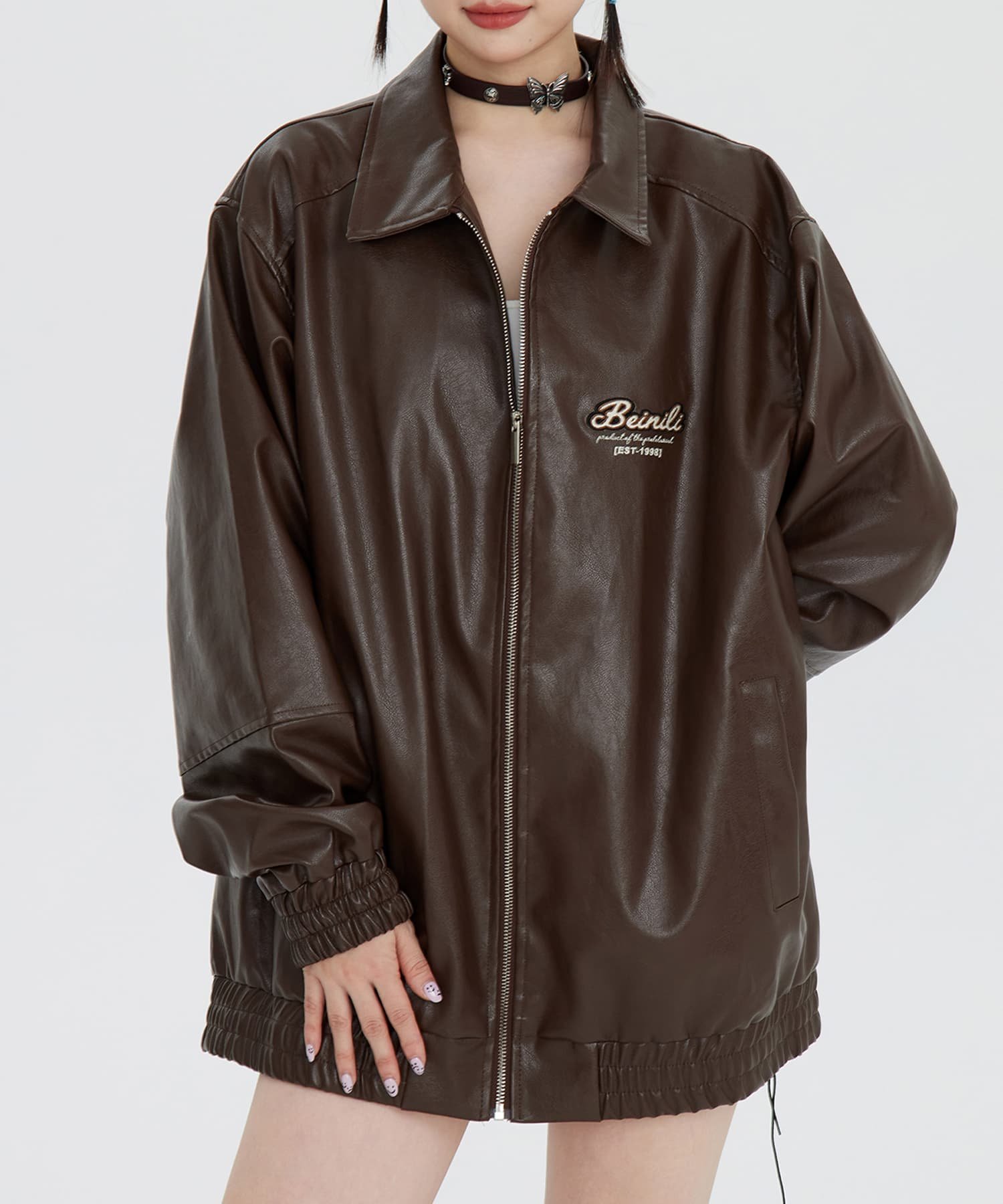 aimoha｜【HOOK】for girls オーバーサイズPUレザージャケット