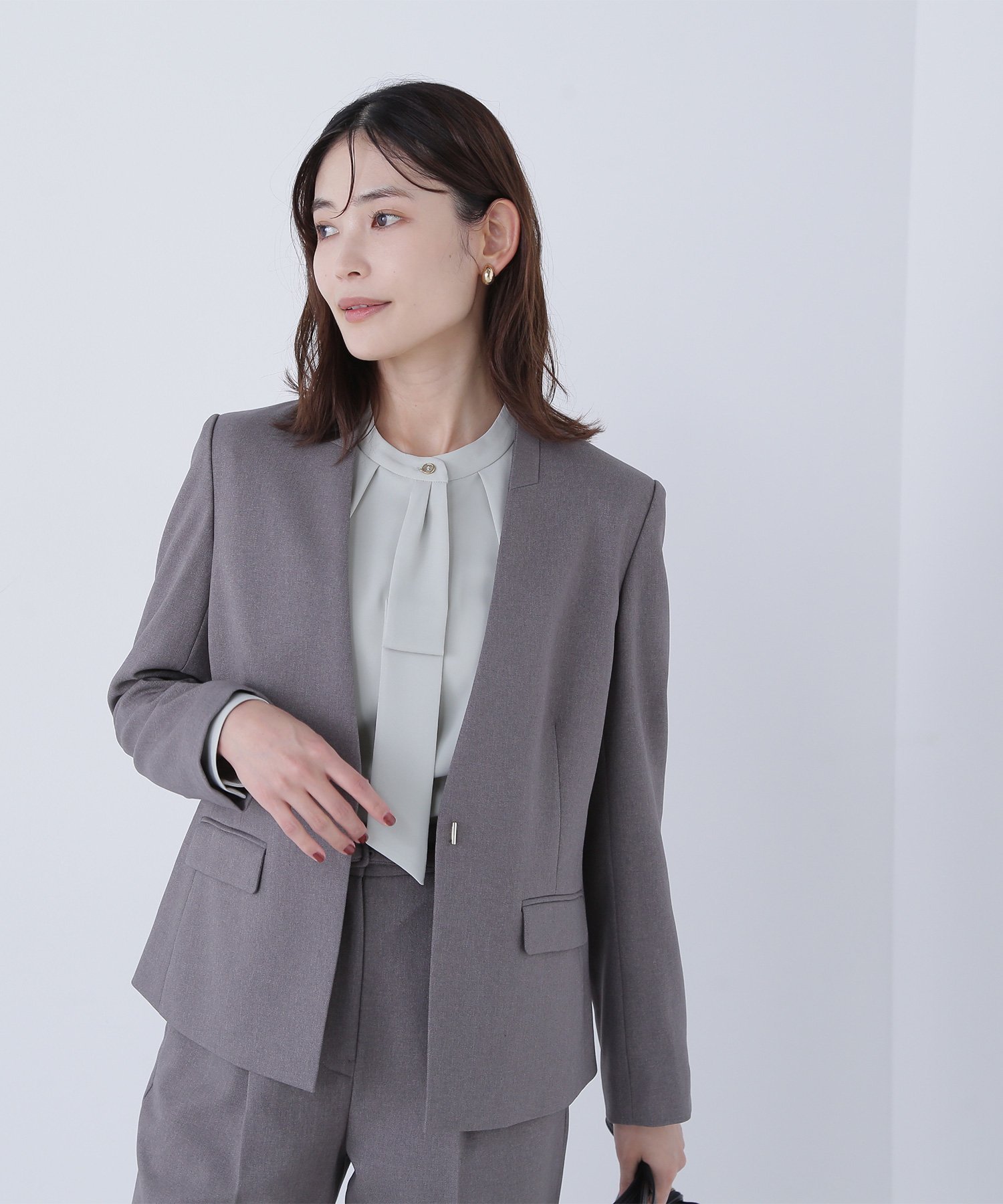 NATURAL BEAUTY BASIC｜ウーステッドライクツイル SETUP ノーカラー