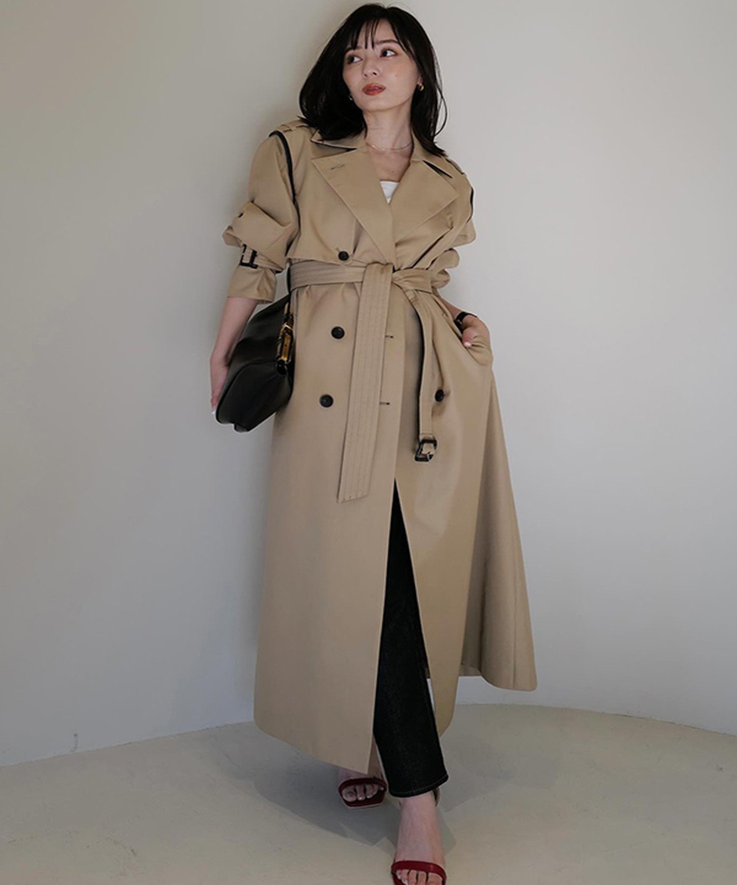 anuans｜ヴィーガンレザートリム2WAYトレンチコート | Rakuten Fashion