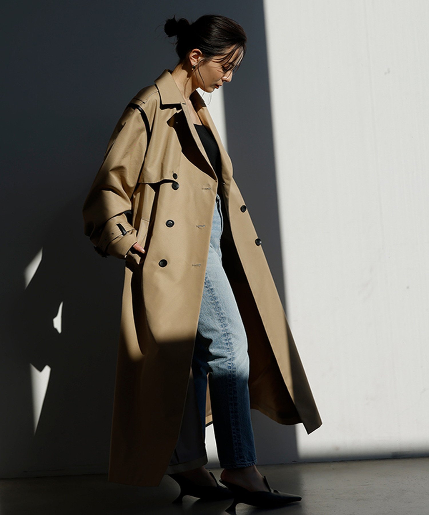 anuans｜ヴィーガンレザートリム2WAYトレンチコート | Rakuten Fashion