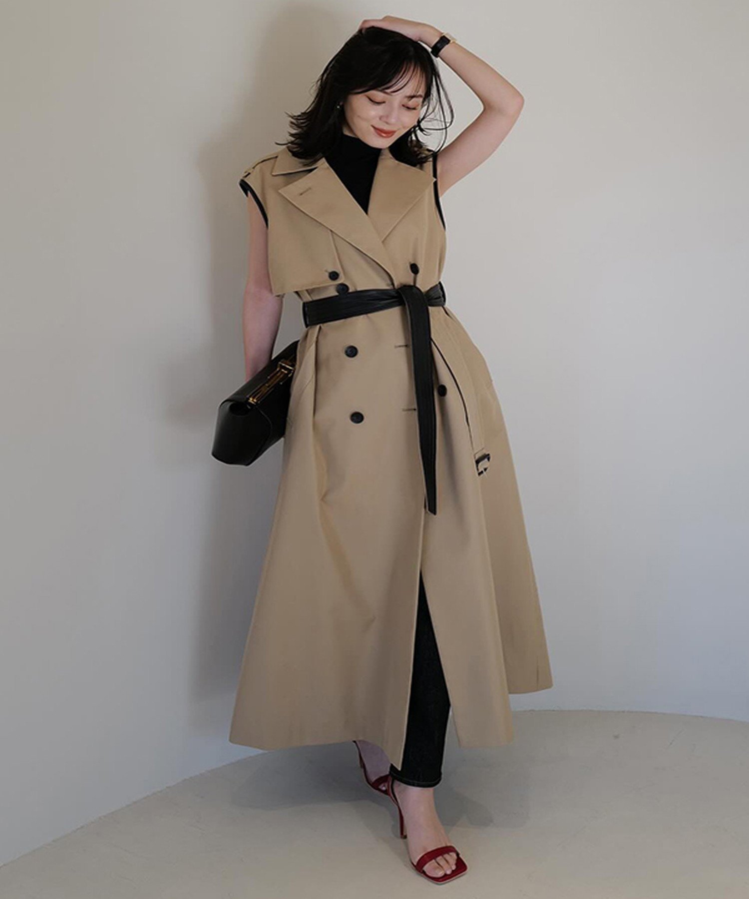 anuans｜ヴィーガンレザートリム2WAYトレンチコート | Rakuten Fashion