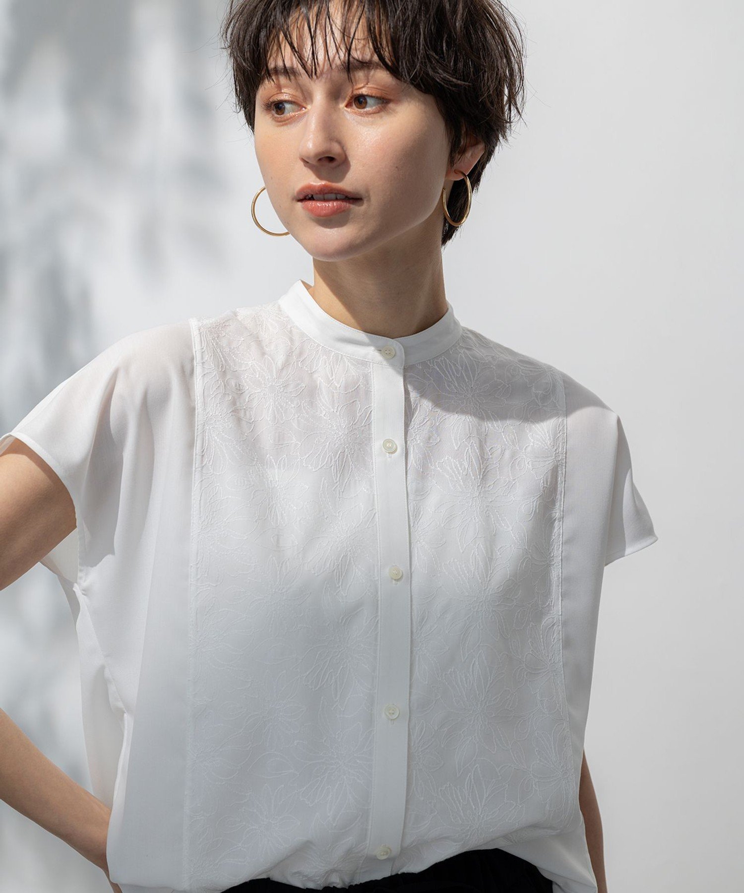 23区｜【洗える】エンブロイダリー コンビ ブラウス | Rakuten Fashion