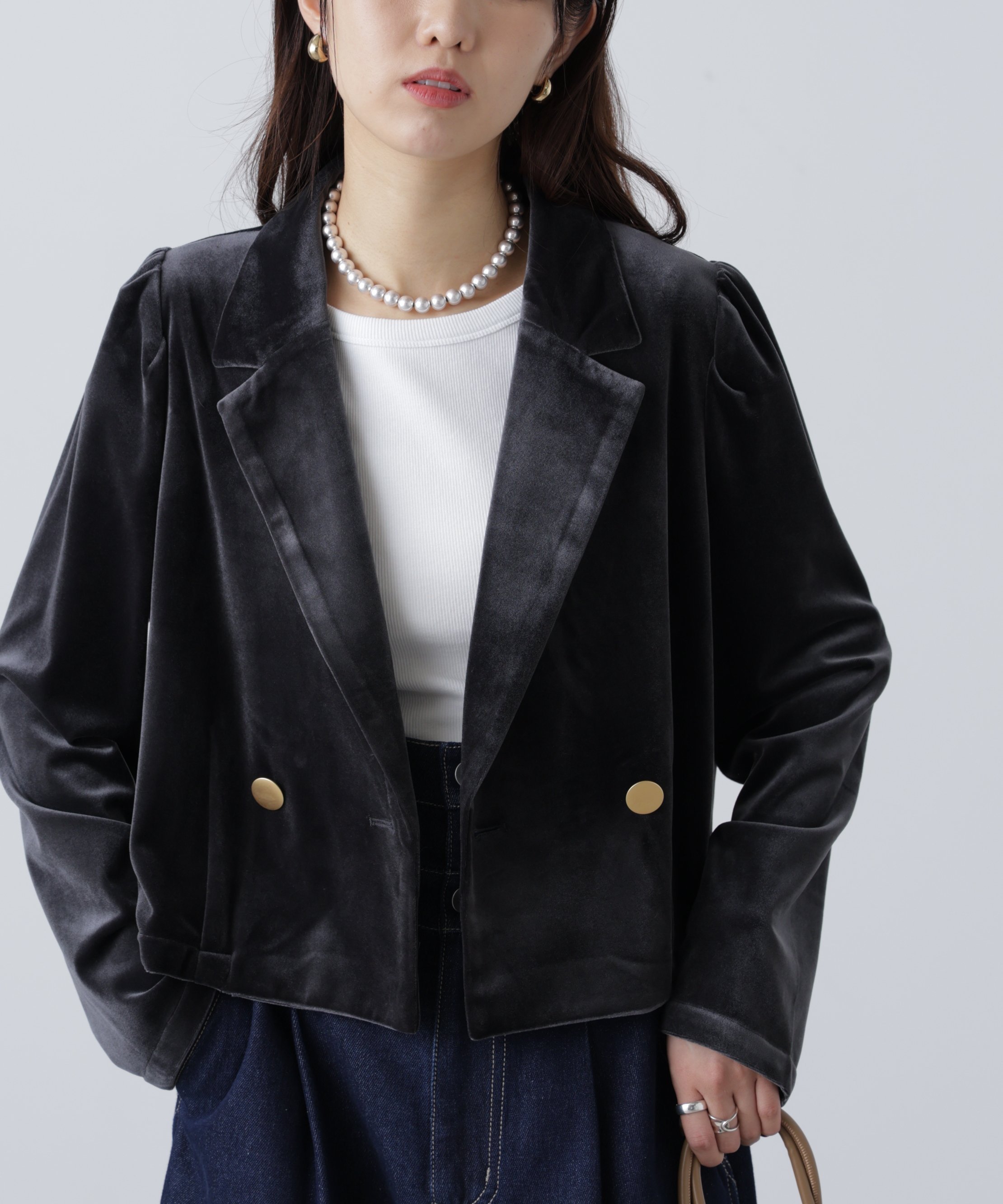 FREE'S MART｜金ボタンベロアクロップドジャケット | Rakuten Fashion