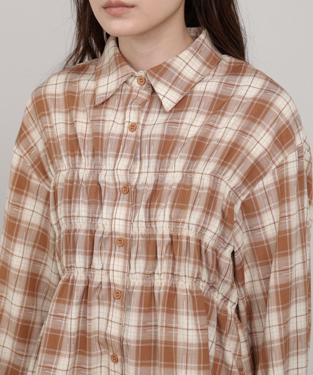 25AW j.s luxe シャーリングチェック Big-BD-シャツ/ブラウン journal