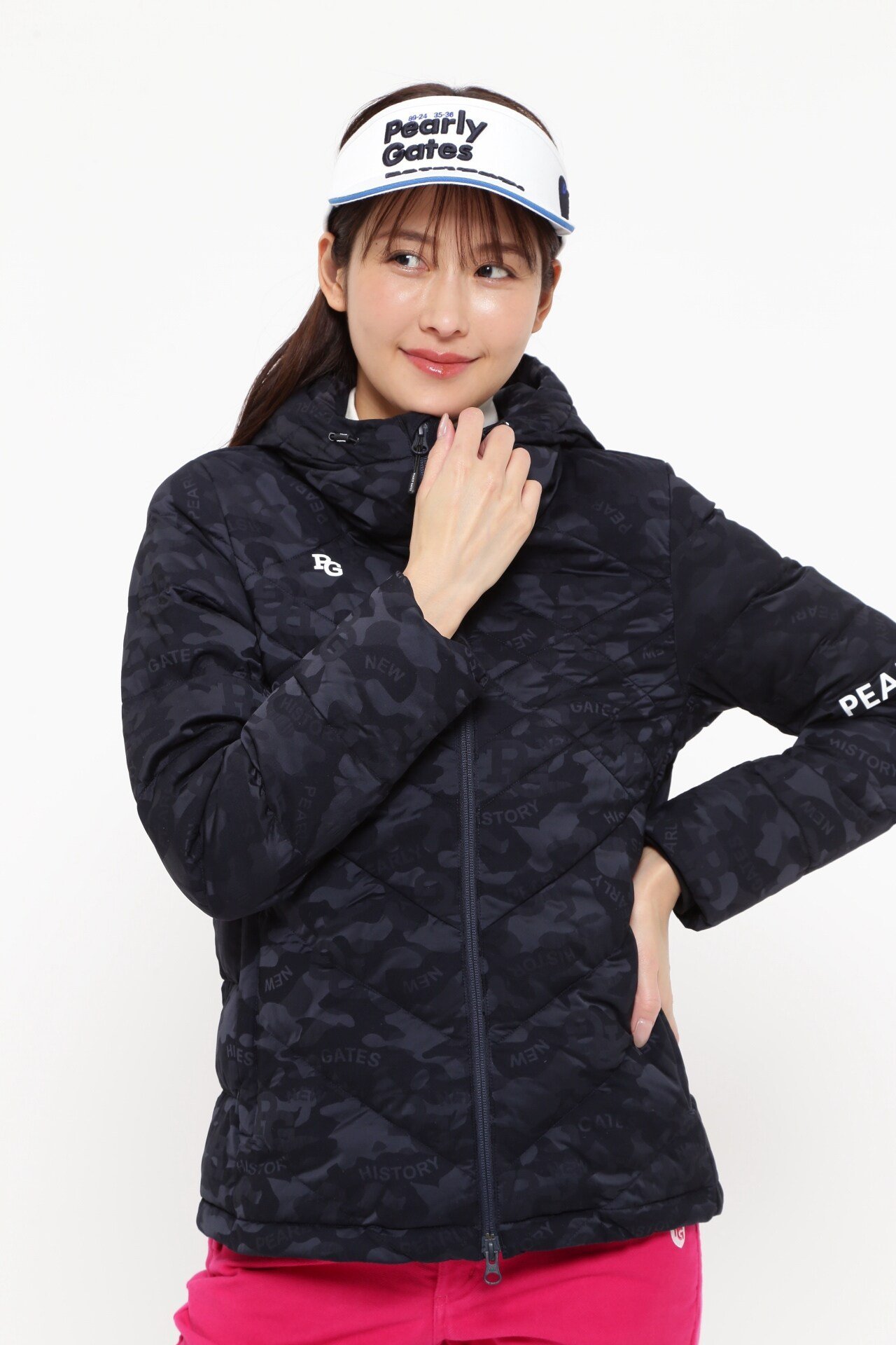 PEARLY GATES｜Nyストレッチ中綿フーディブルゾン <カモフラジャガード