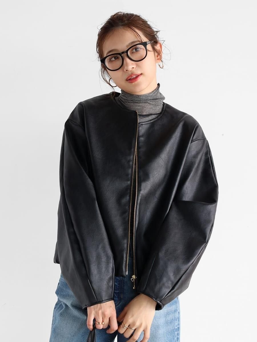 Vin｜バルーンヘムフェイクレザージャケット | Rakuten Fashion(楽天