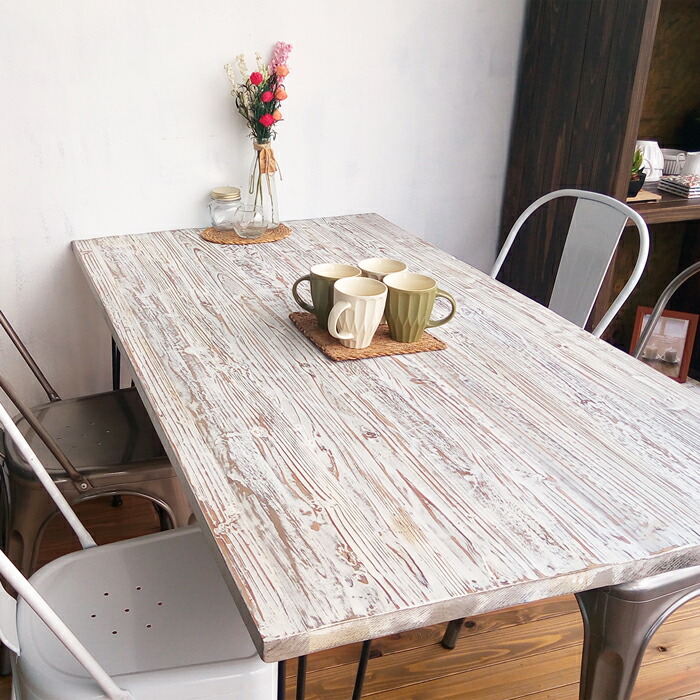 楽天市場】ダイニングテーブル 古材 ホワイト 幅140cm 【送料無料】 4