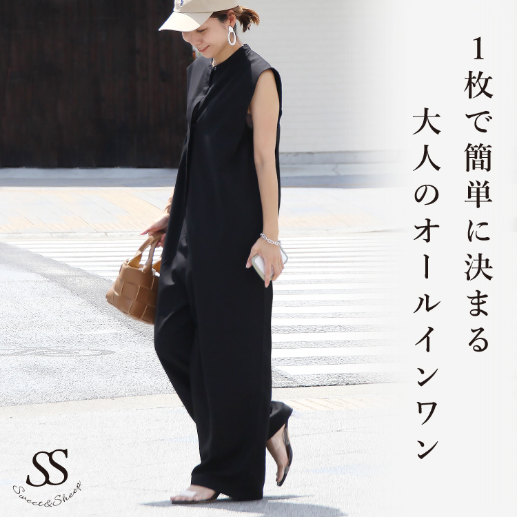 大人のオールインワン　Sweet&Sheep オールインワン ノースリーブ ワンピース 夏 秋 レディース ロング丈