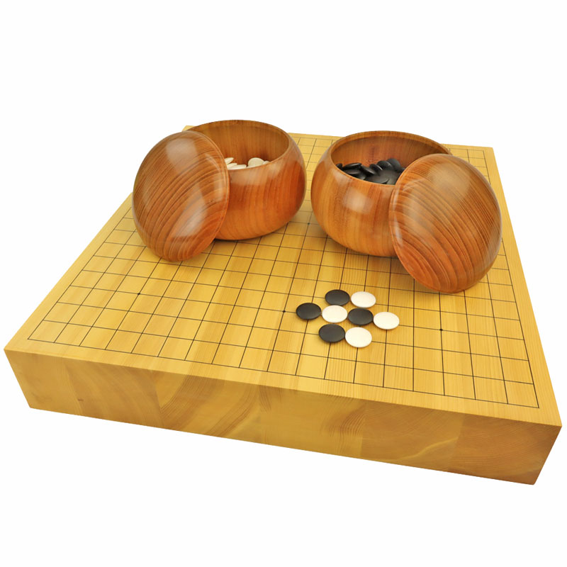 送料無料】囲碁盤セット 脚付きヘソ有り 蛤貝白石 那智黒石 碁笥