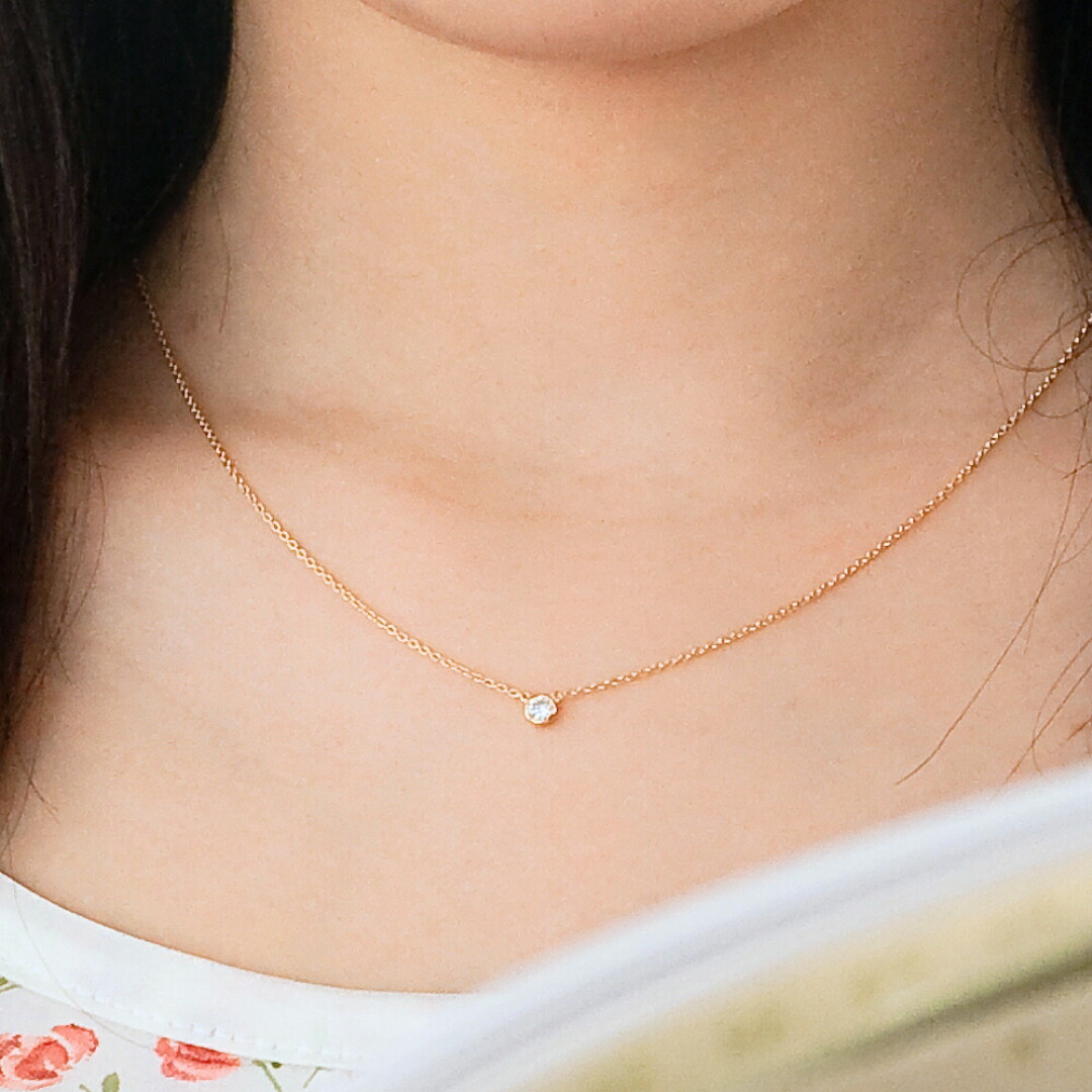 楽天市場】【在庫あり】 ダイヤモンド ネックレス 一粒 k18 ベゼル 0.1