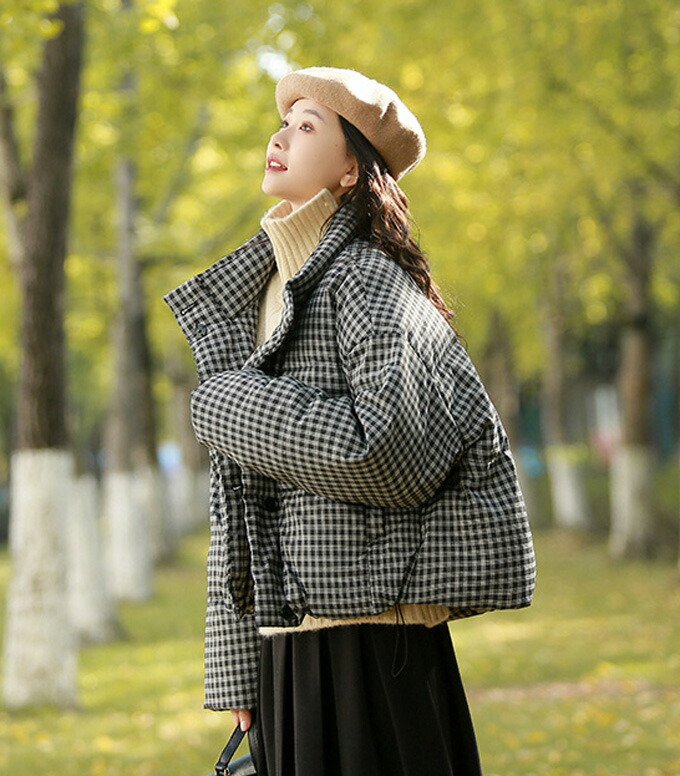 楽天市場】ダウンジャケット レディース ショート チェック柄 きれいめ