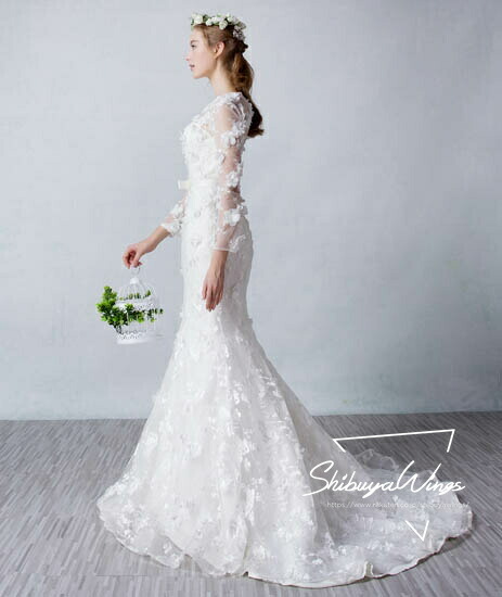 楽天市場】姫系 マーメイドラインドレス ウェディングドレス 七分袖