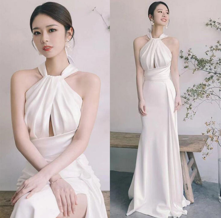 楽天市場】【送料無料】パーティードレス 白ドレス ホルターネック