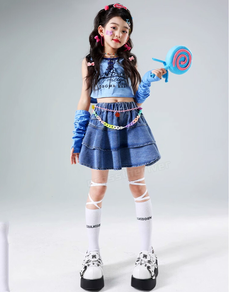 楽天市場】k-pop 衣装 青 袖なし ブルー キッズダンス衣装
