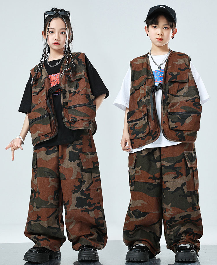 楽天市場】迷彩 パンツ キッズダンス衣装 セットアップ 茶色 ベスト