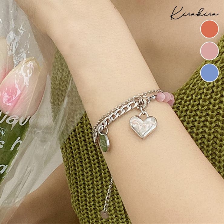 Marlana ビジューブレスレット ハートチャーム付き アンティーク