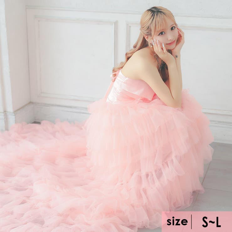 Tika ピンク レース装飾 ロングドレス S Tika ピンク レース装飾