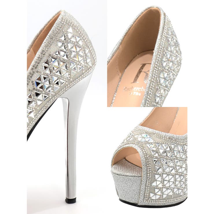 楽天市場】Tika 格子モチーフビジューハイヒールオープントゥパンプス