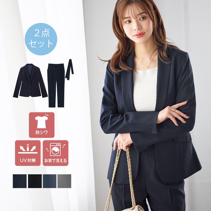 楽天市場】GeeRA 【2点セット】洗えるテーパードパンツスーツ