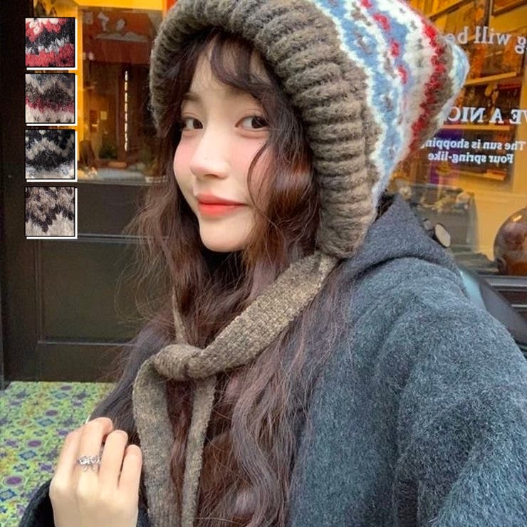 楽天市場】LADY LIKE 手編み風ノルディック柄ドロストニット帽 帽子