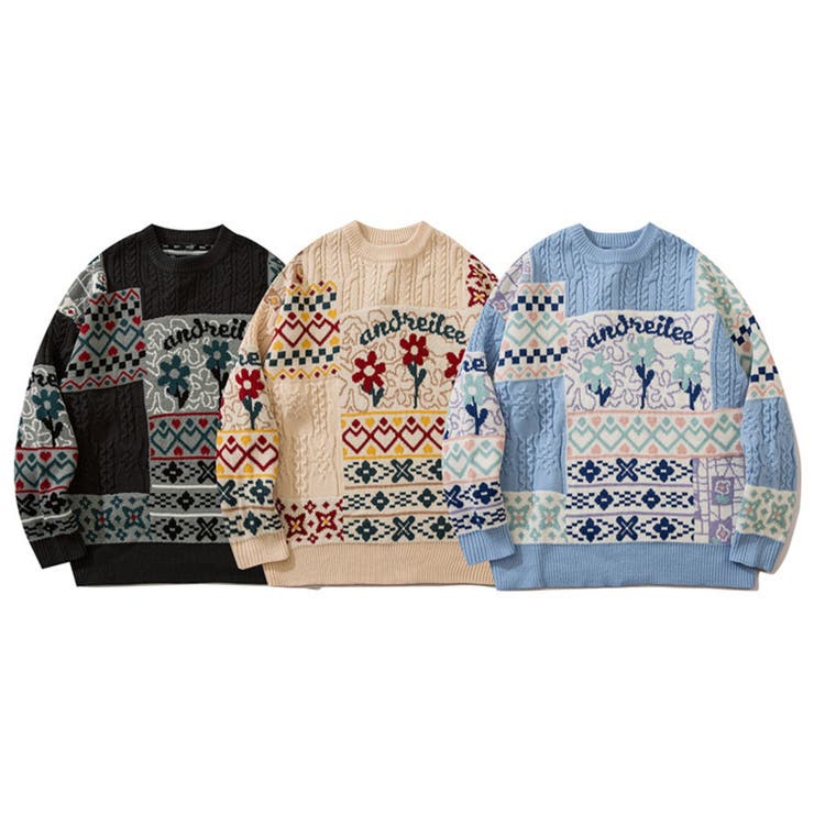 楽天市場】HOOK 【HOOK】パッチワーク模様ニット風スウェット ニット