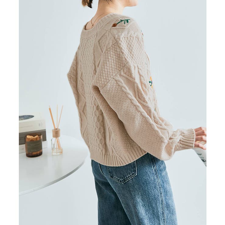 楽天市場】kirakiraShop 花刺繍ケーブルニットカーディガン トップス