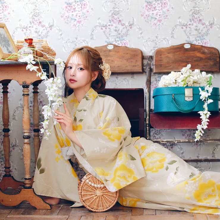 楽天市場】Dazzy レトロモダン黄色芙蓉柄浴衣【2025年新作/YUKATA by