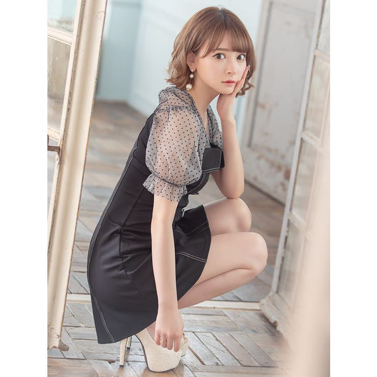 楽天市場】Tika ドットシアースリーブブラックデニム風Aラインミニ