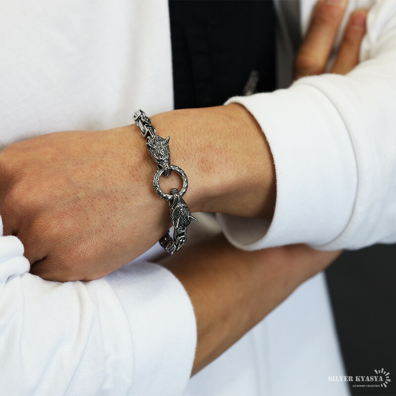 楽天市場】ウルフ ブレスレット ステンレス シルバー ごつい 重厚